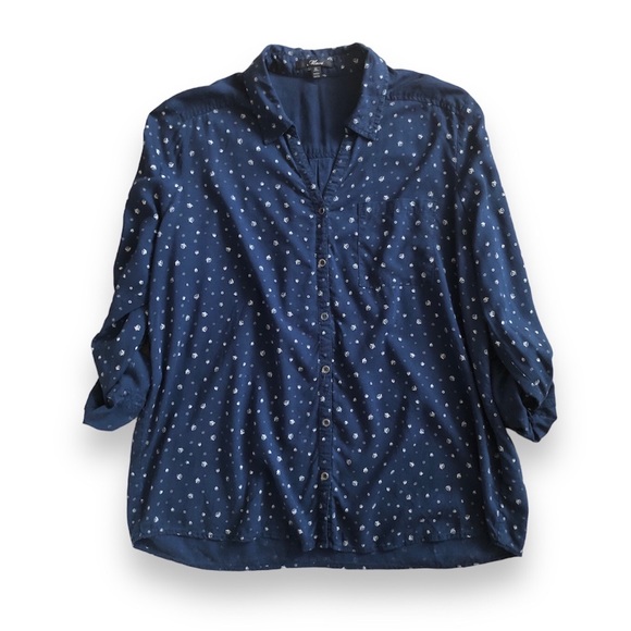 Mavi Navy Blue Button Down Roll Tab Sleeve Blouse - Picture 2 of 8